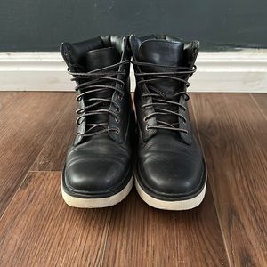 Timberland black lace up boots with white rubber sole